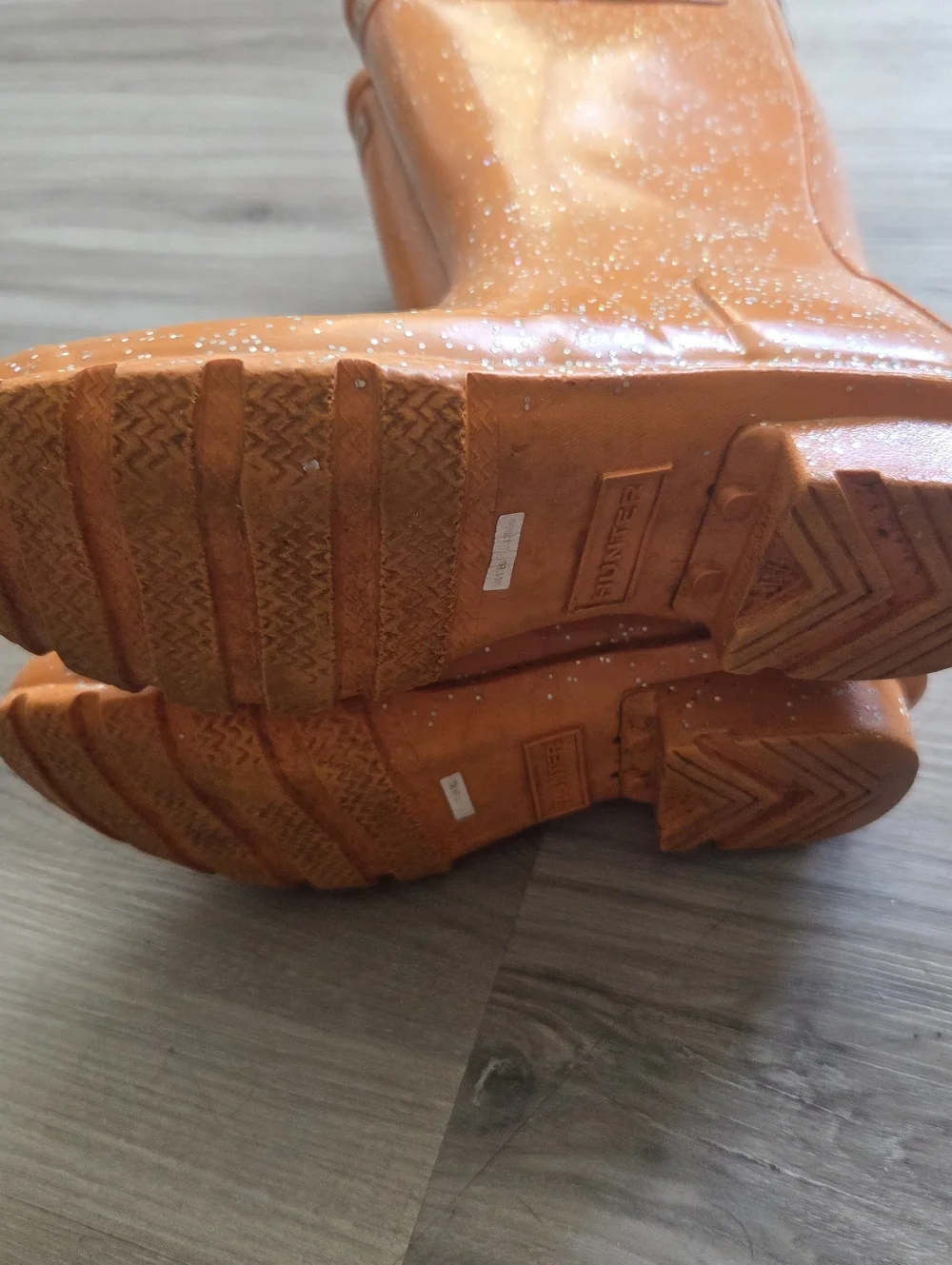 Hunter Kids Tall Rubber Rain Boots Orange Glitter Little Girl Size US 3